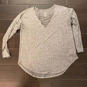 American Eagle soft & sexy plush sweater/ top with cross pattern neckline